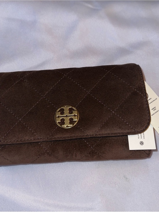 Tory Burch Handbags - Tory Burch Quilted Suede Wallet Clutch in Brown with Gold Logo